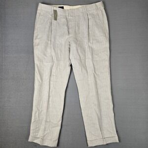 J Crew Crosby Pants Mens 38x32 Beige Herringbone Linen Trousers Pleated Cuff NWT